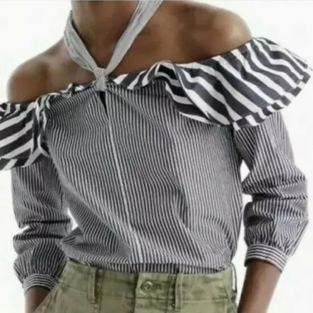 J Crew stripe off shoulder Top 0 small